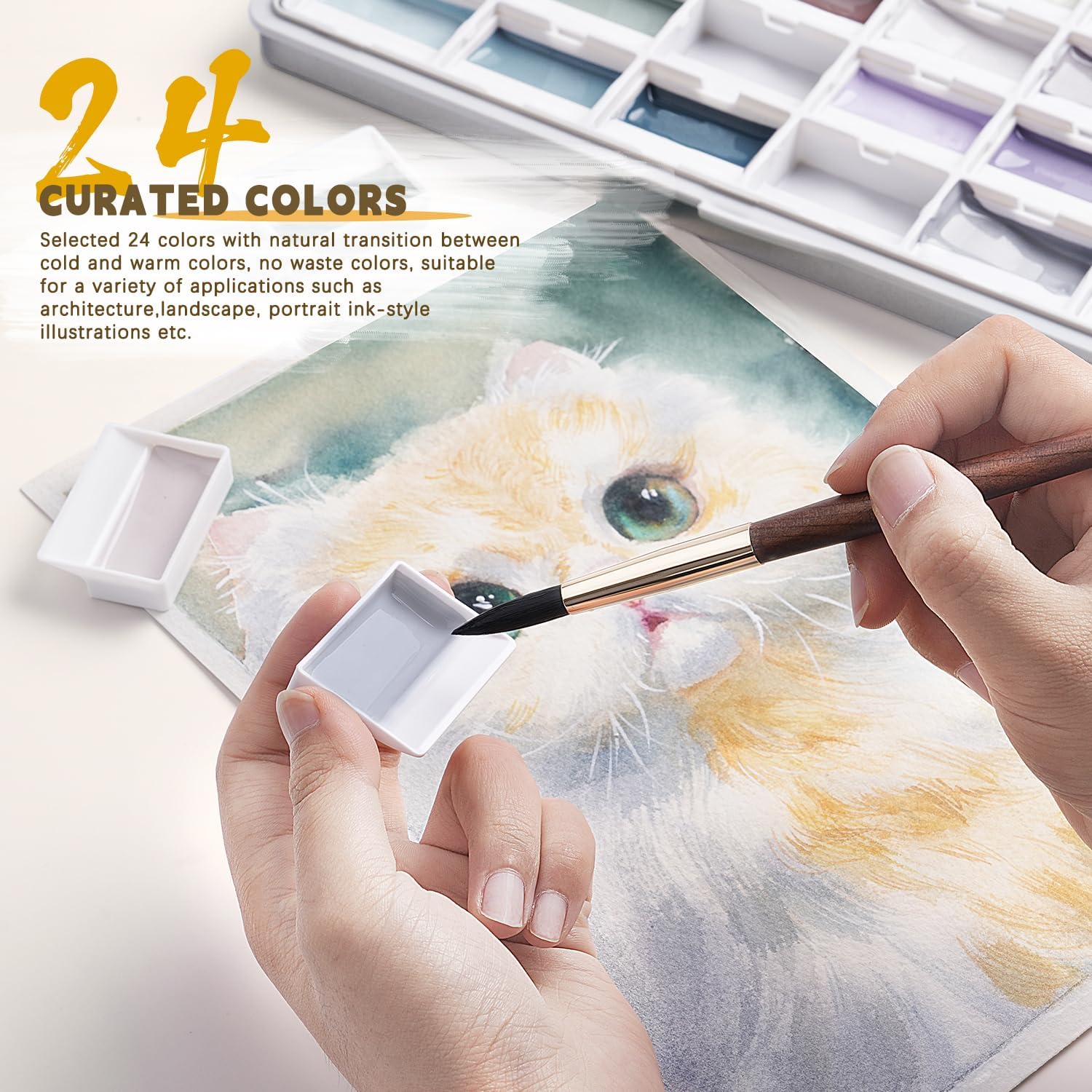 Detalle de Fuumuui CREAMORA 24-Colour Opaque Semi-Moist Watercolour Paint Set