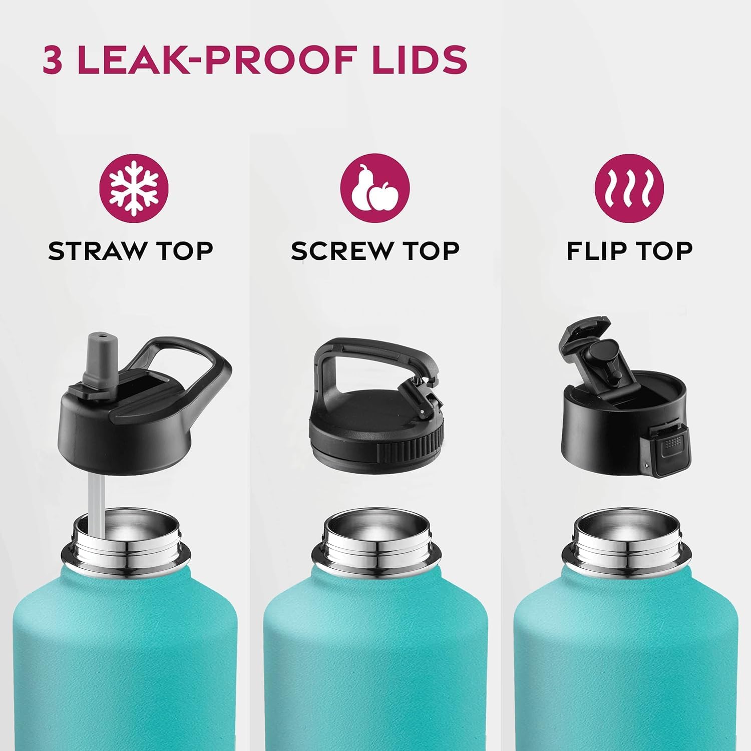 Thumbnail 4 de GARUET Triple-Walled Insulated Stainless Steel Water Bottle with Straw, 1888ml (Cheery Turquoise)