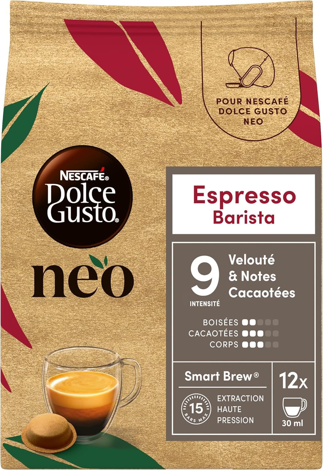 Detalle de Dolce Gusto NEO Espresso Barista — 72 dosettes compostables en papier (6 boîtes de 12)