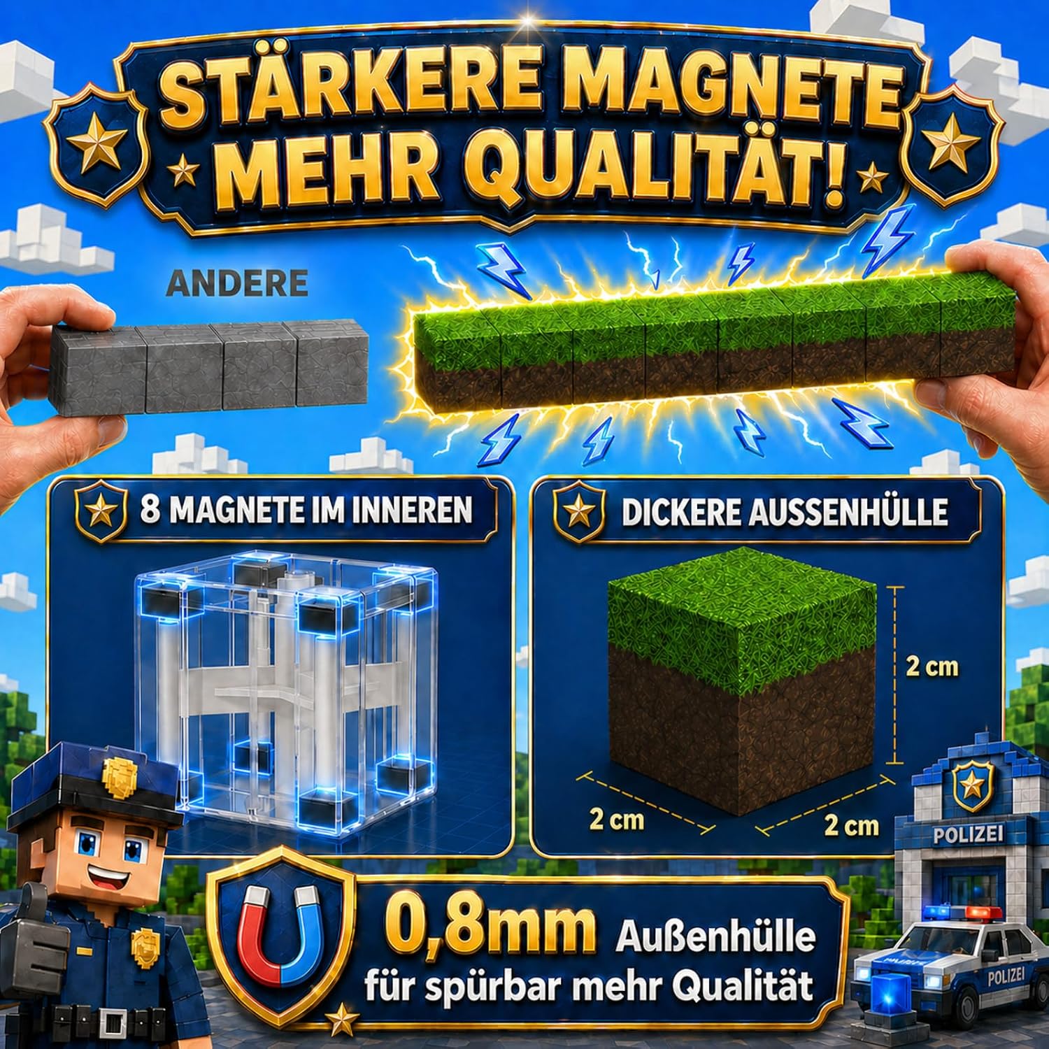 Detalle de Magnetbausteine Polizei 80 Teile – Kreatives Magnetbaustein-Set für Kinder ab 3 Jahren