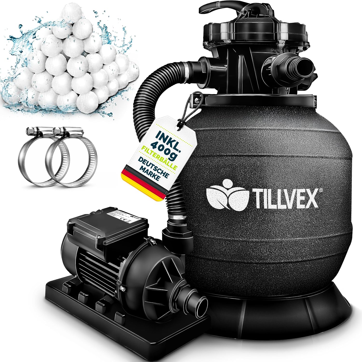 Detalle de tillvex TVSFT7900 zandfiltersysteem 7.900 l/u met 7-wegklep en filterballen