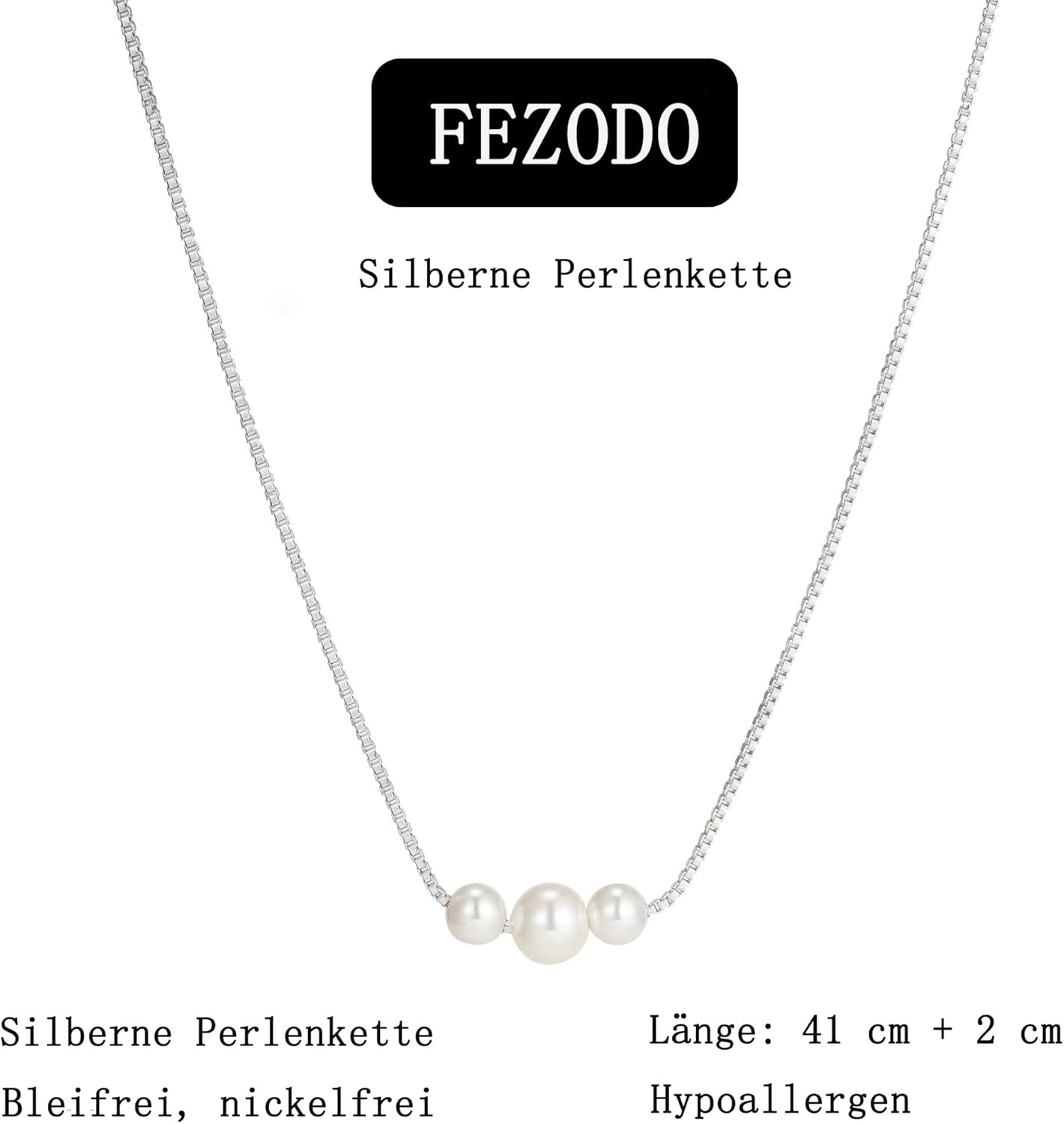 Thumbnail 4 de Fezodo Damen-Perlenkette-Set (wasserfest) mit Perlenohringe & Perlenarmband