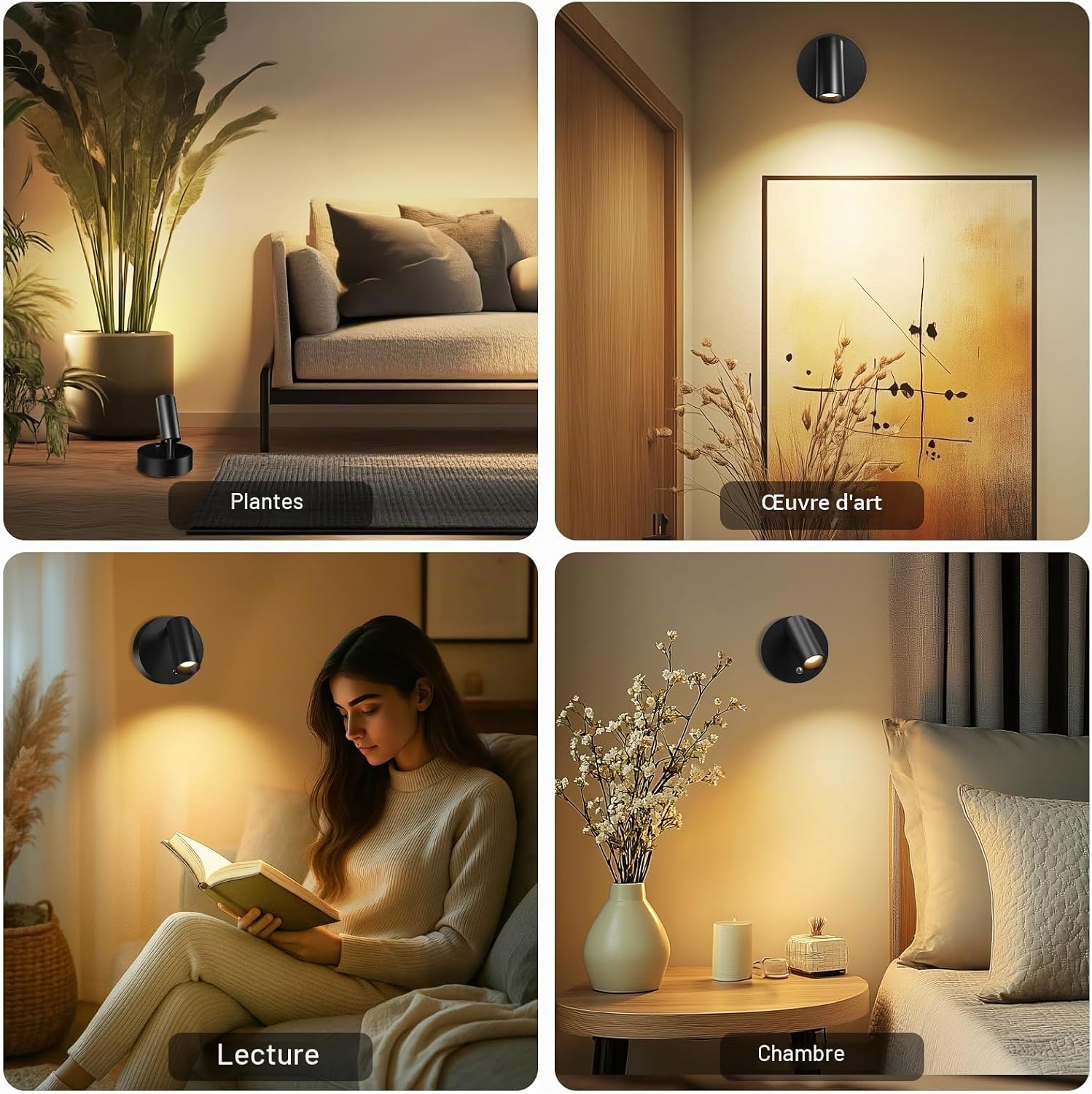 Thumbnail 6 de Kimjo D0802 draadloze led-wandspots, oplaadbaar via USB-C, set van 2