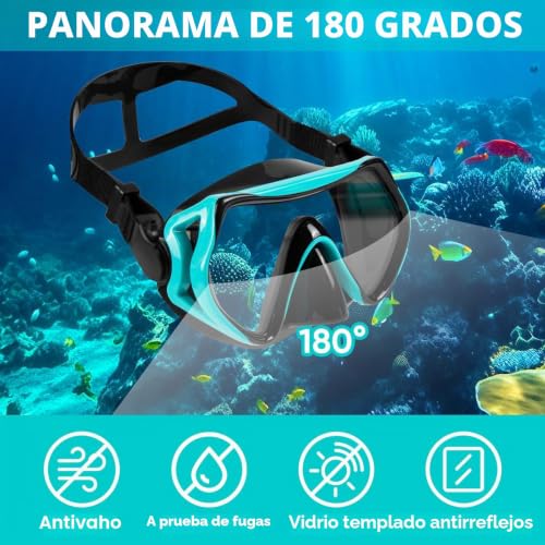 Detalle de KAEFUYS Gafas de buceo profesional 180° con tubo seco y vidrio templado