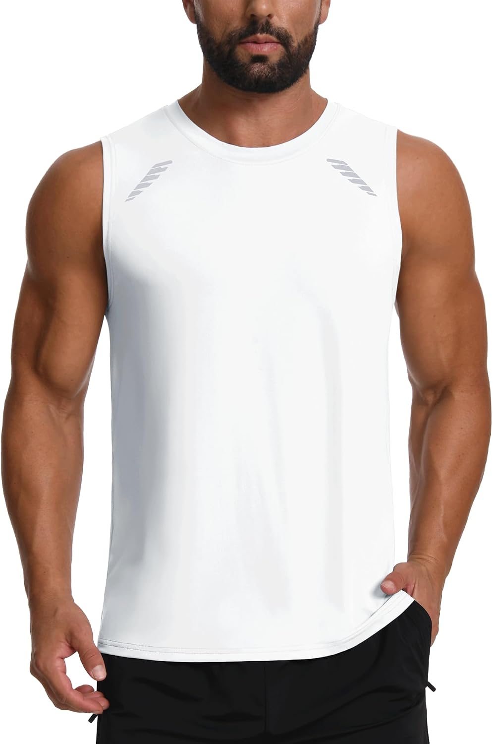 Detalle de Men’s UPF 50+ Sun Protection Mesh Back Gym Tank Top with Reflective Strip