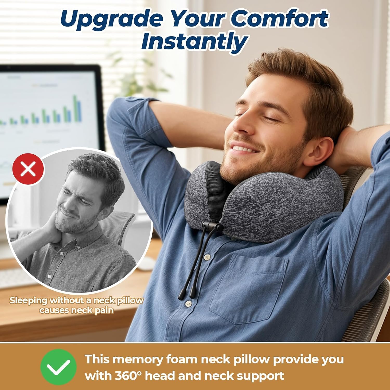 Detalle 2 de ExploreBliss Memory Foam Travel Pillow