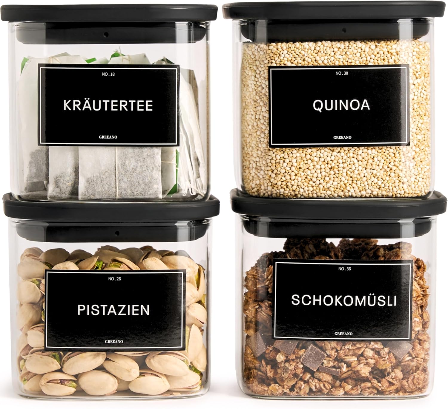 Detalle de Greeano Vorratsgläser eckig 600ml 4er Set