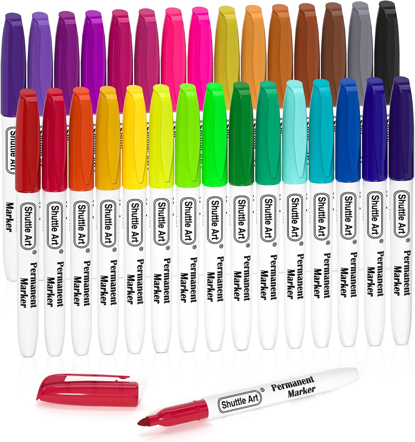 Detalle de Shuttle Art 30 Colour Permanent Markers (Fine Tip) – Waterproof, Smear-Proof Ink for Plastic, Wood, Metal & Glass