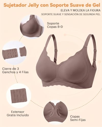 Detalle de Bresdk Sujetadores sin aros Jelly Bra suave para uso diario, marrón, XL