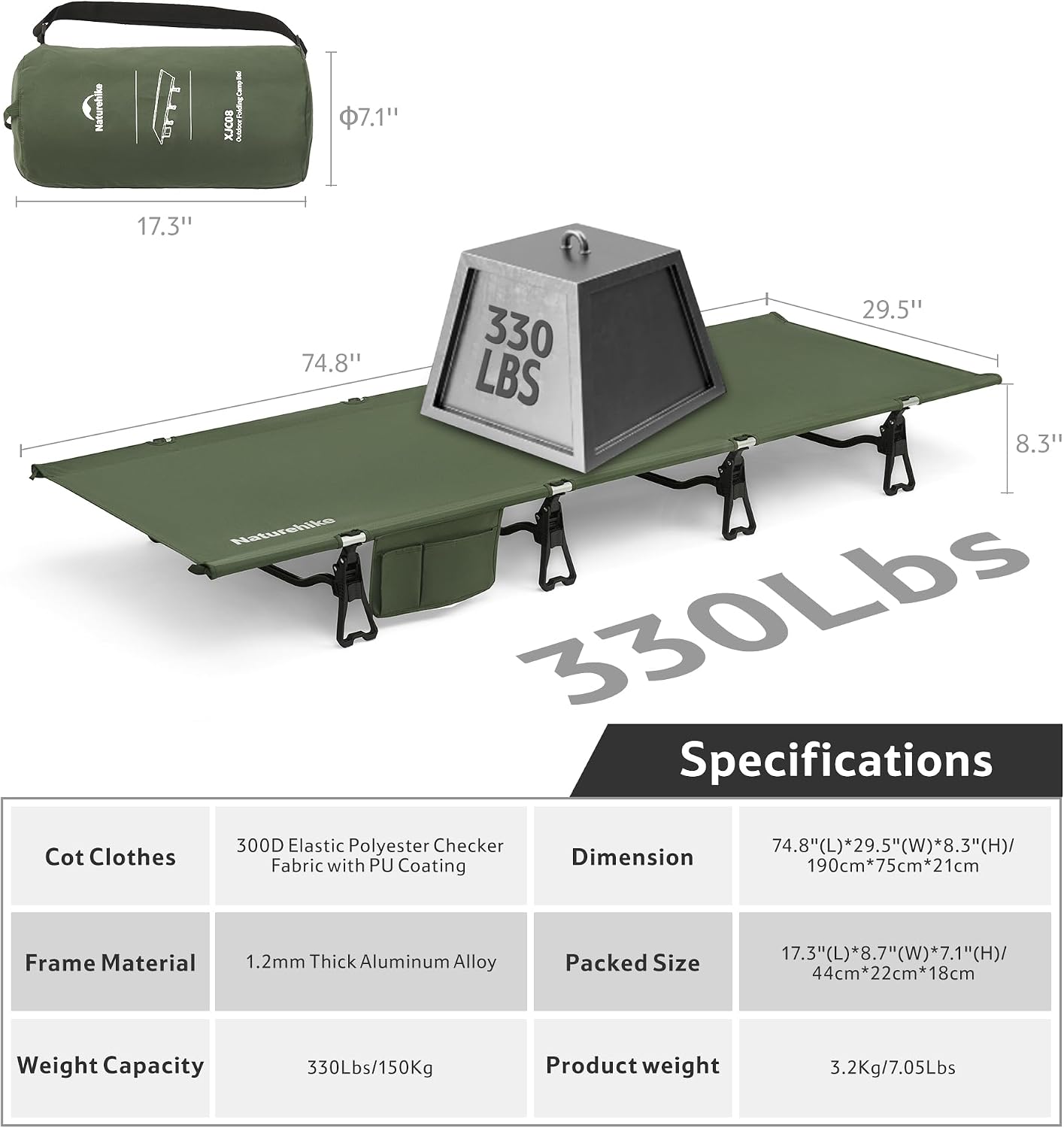 Thumbnail 6 de Naturehike CNK2550WS020 Ultralight Folding Camping Cot, Green