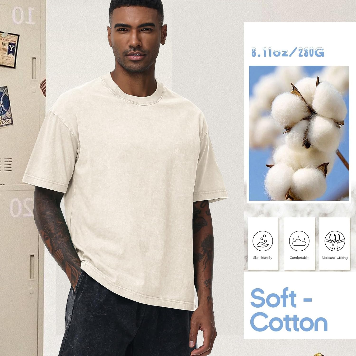 Detalle 2 de Oversized T-Shirt für Herren aus Heavy Baumwolle (Regular Fit) – Basic-Set für den Sommer