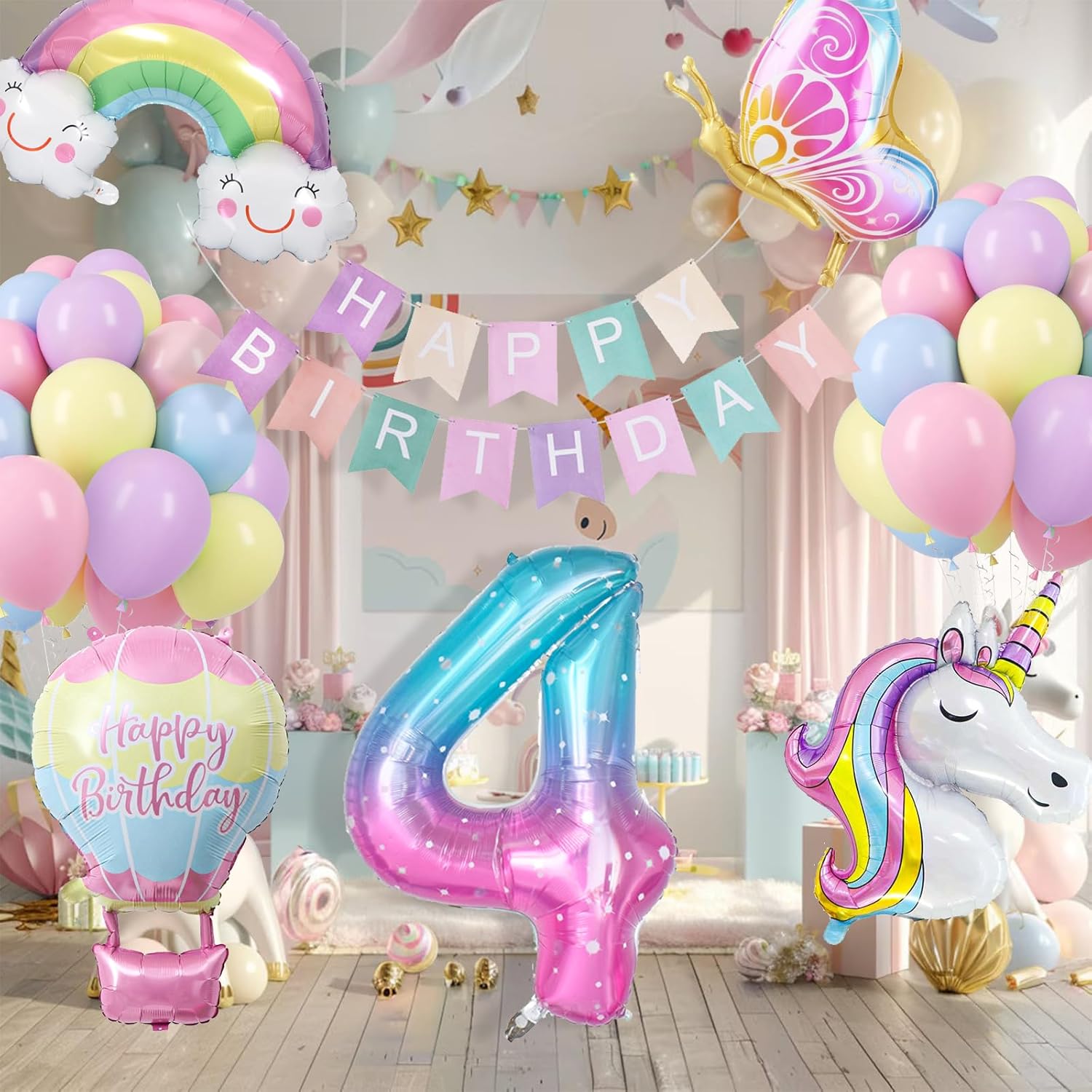 Thumbnail 3 de YEJIKJ Unicorn Balloons 4th Birthday Banner 🎈