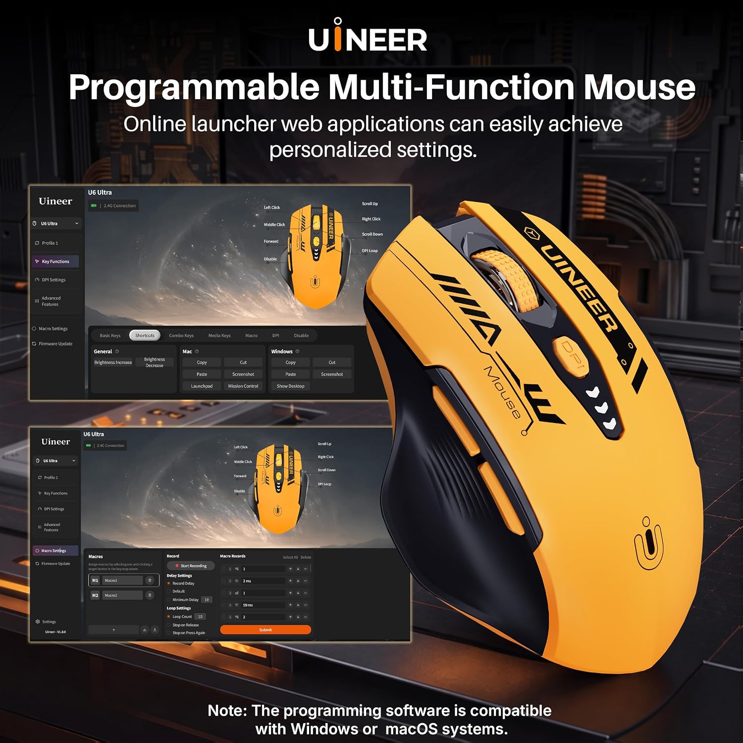 Detalle de Uineer Wireless Mouse 12,800 DPI