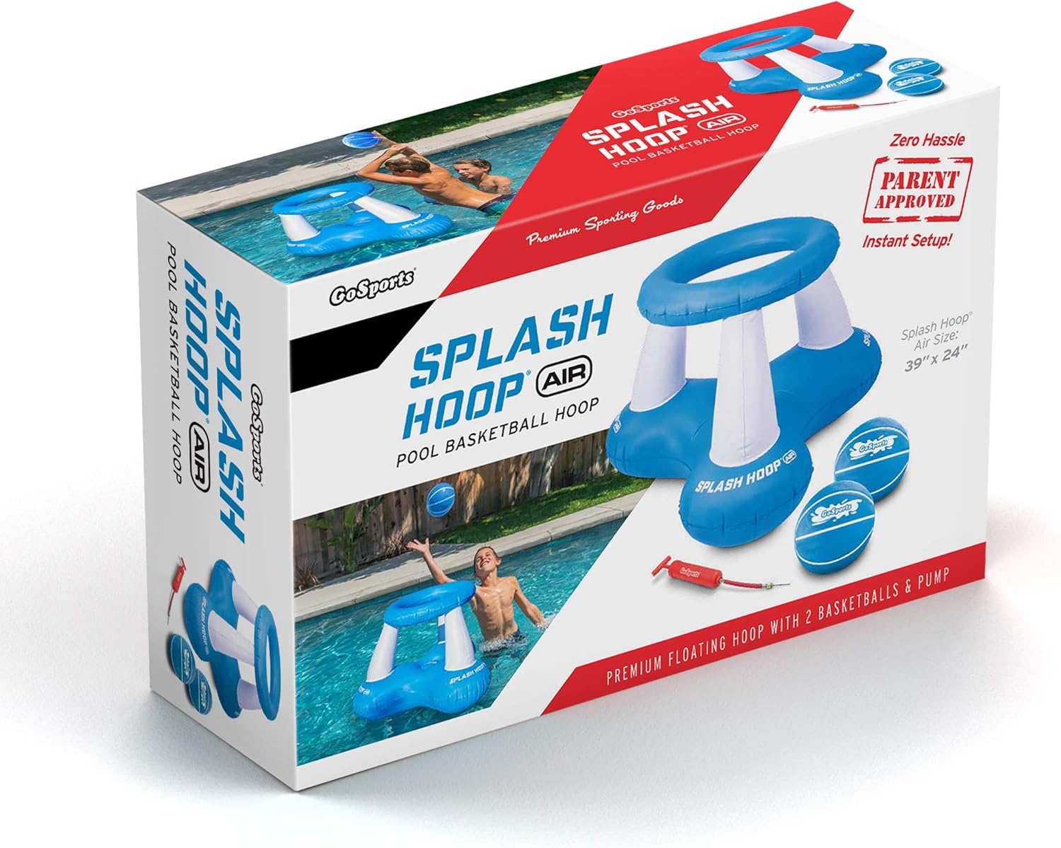 Detalle de GoSports Splash Hoop Air Bleu – Jeu gonflable de basket flottant pour piscine avec panier et ballons