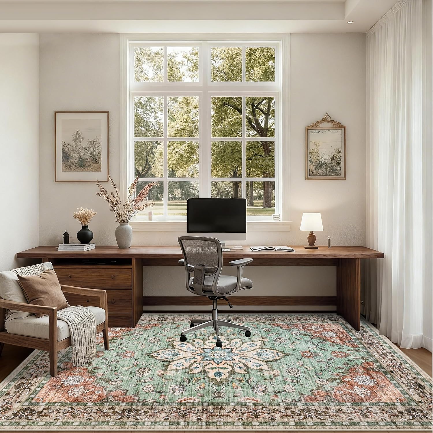 Thumbnail 5 de 6x9 Washable Vintage Distressed Floral Rug
