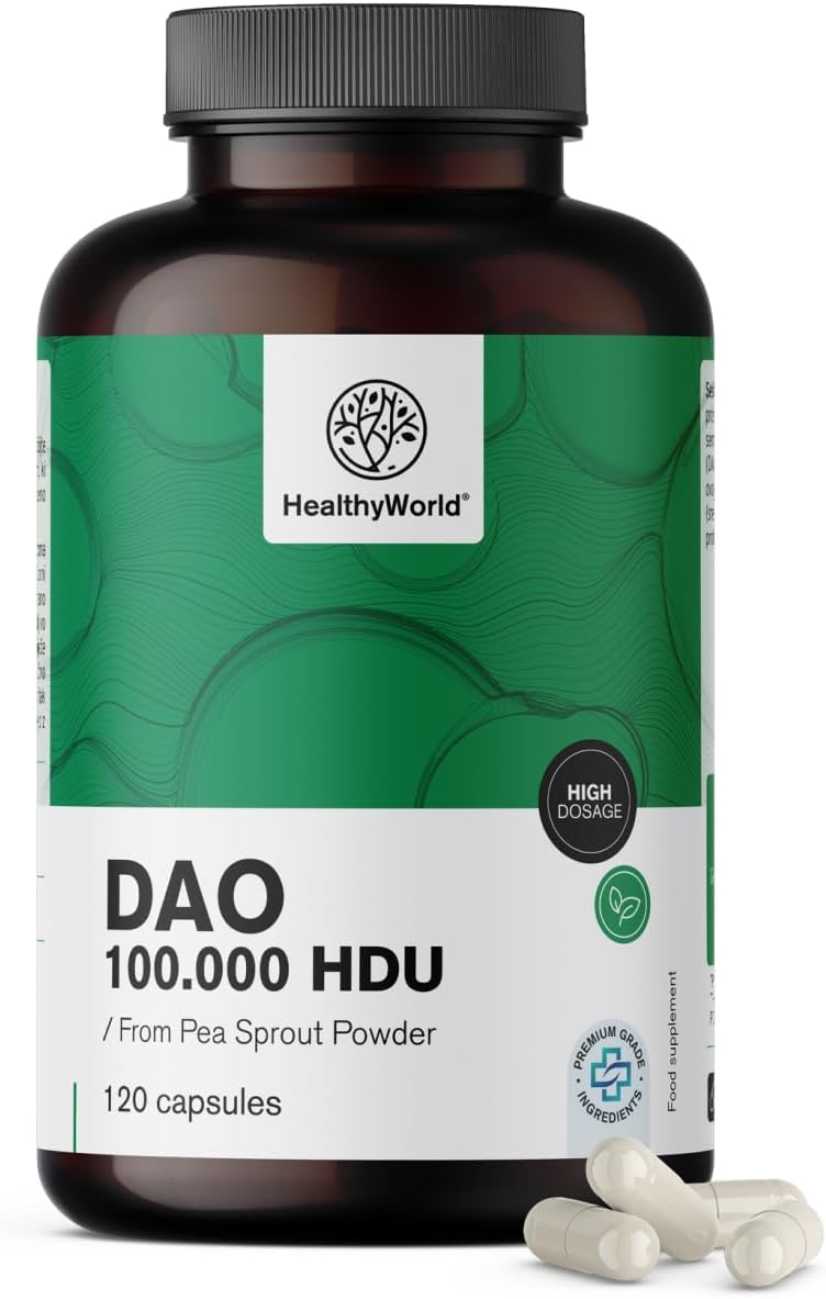 Detalle de HealthyWorld DAO Diamine Oxidase-capsules, 100.000 HDU, vegan, 120 stuks