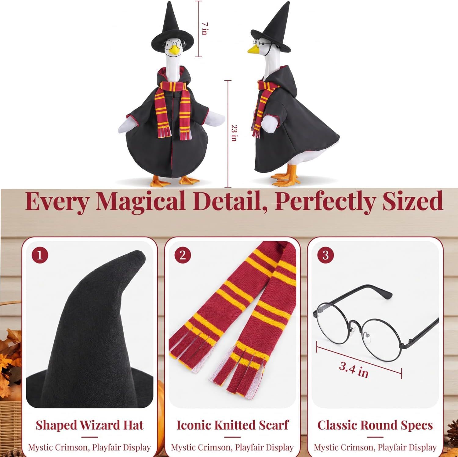 Detalle 2 de YIREG 4-Piece Porch Goose Wizard Costume for 23-Inch Goose Statues
