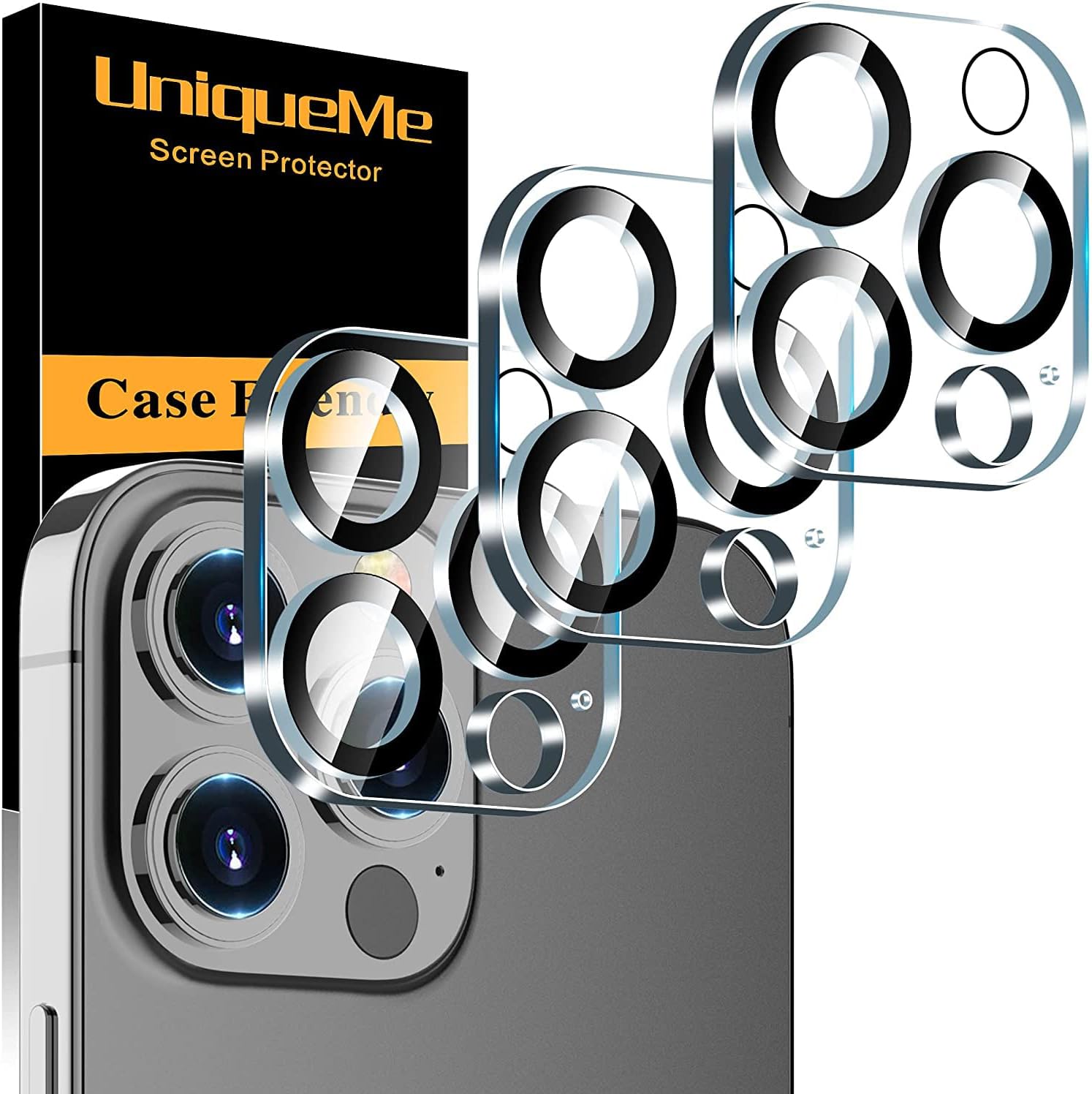 Detalle de UniqueMe Clear Camera Lens Protector for iPhone 13 Pro and 13 Pro Max, 3-Pack