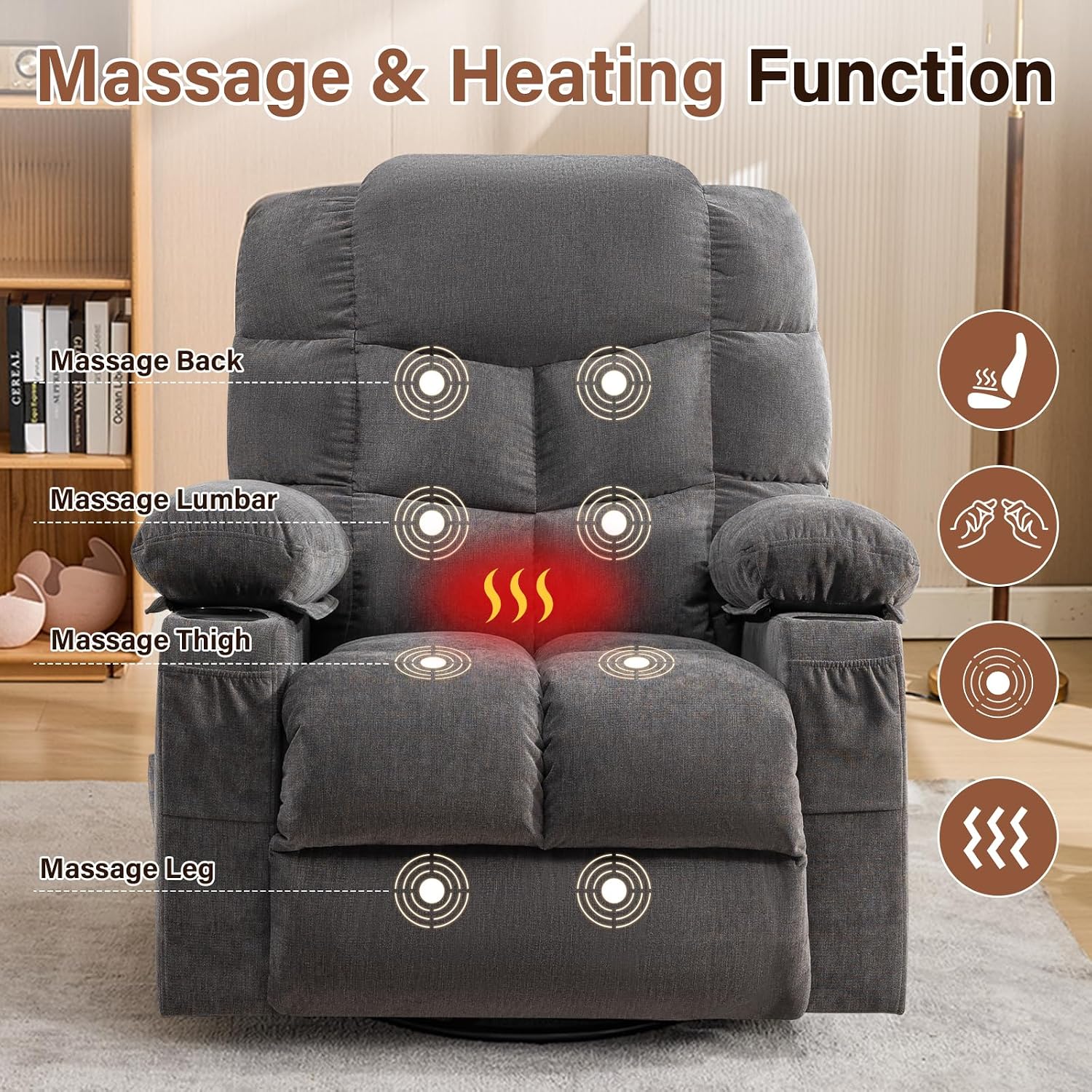 Detalle de Swivel Rocker Recliner Chair with Massage