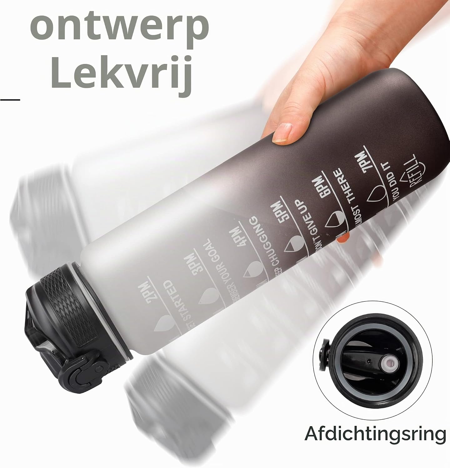 Detalle de YC Kitchen jb-1000l-HB sportfles met tijdmarkeringen, rietje en draagriem