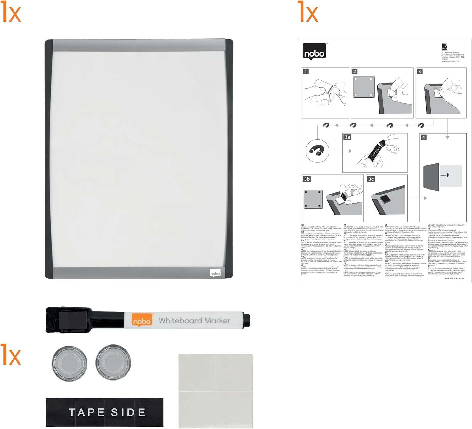 Detalle de Nobo Mini tableau blanc magnétique mural avec cadre incurvé 280 x 335 mm (1903779)