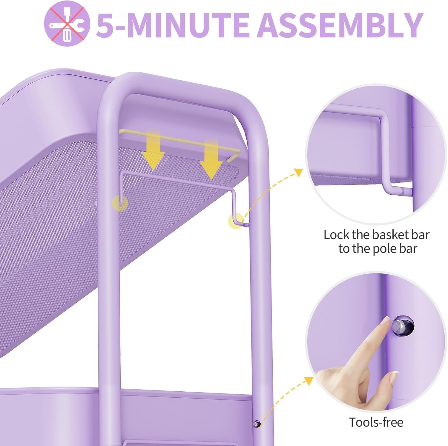 Detalle 2 de TOOLF 150106 4-Tier Metal Rolling Cart with Lockable Wheels, Purple