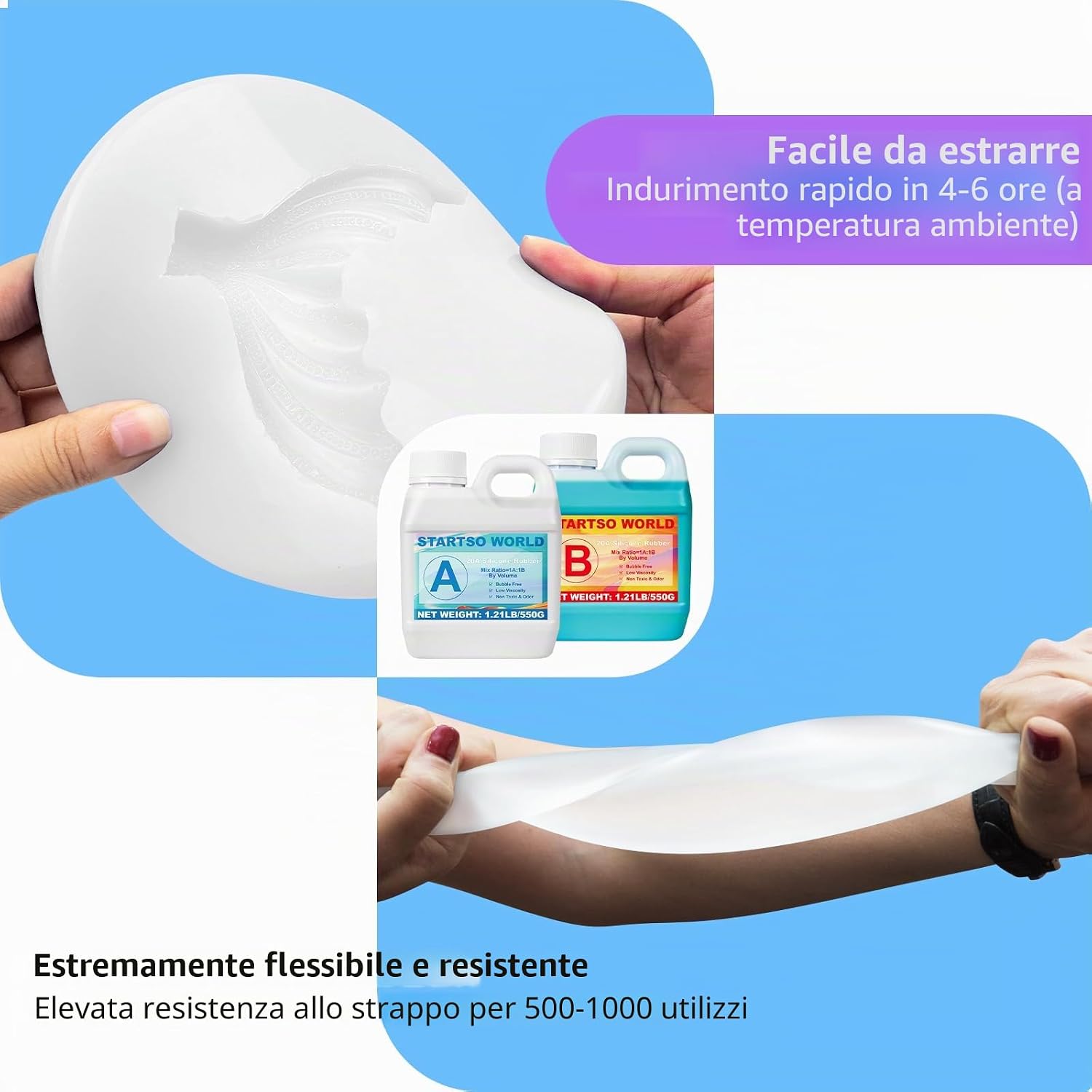 Thumbnail 3 de Silicone per Stampi 20A, 1L - Silicone Liquido Verde per Moulage e Realizzazione di Analisi di Resine