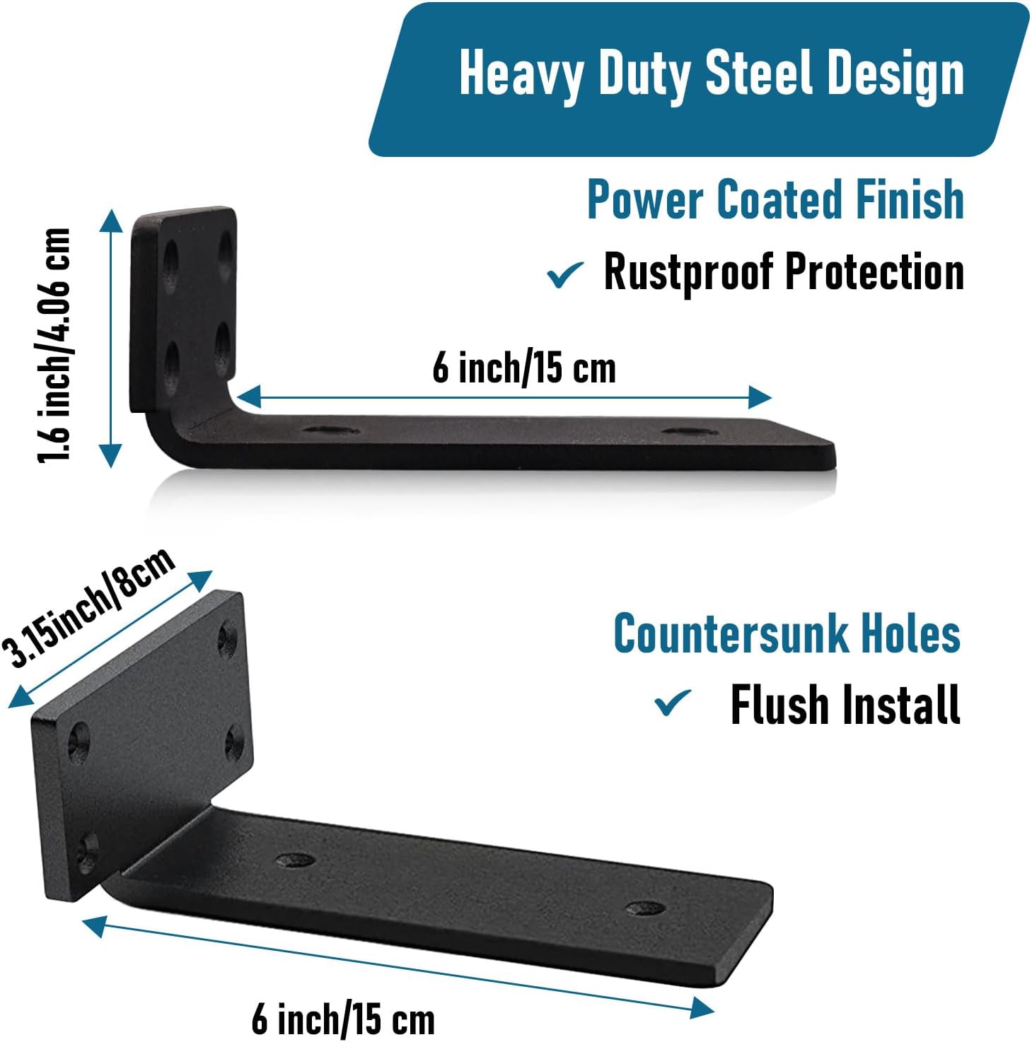 Thumbnail 1 de Heavy-Duty Scaffold Board Shelf Brackets 15cm (2 Pack) – Industrial Metal Floating Shelf Supports, Black