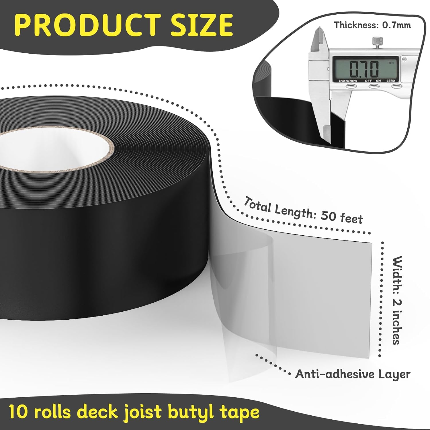 Detalle de Hanotic Joist Tape for Decking – 2'' x 50', 10 Rolls, Weather-Resistant Butyl Tape