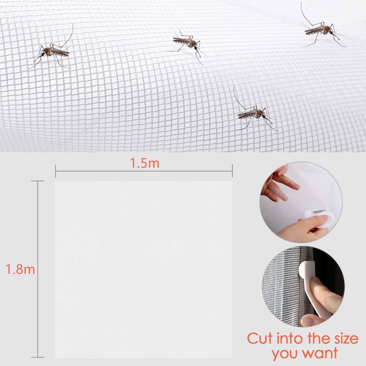 Thumbnail 2 de MYCARBON Moustiquaire de fenêtre sans perçage découpable (150 x 180 cm, blanc) avec bande auto-adhésive