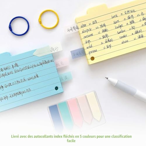 Detalle 1 de Carte Vierge, 300 Pièces Flashcard SPRHR avec 6 Anneaux – Fiche de Revision 6 Couleurs (130 x 70 mm)
