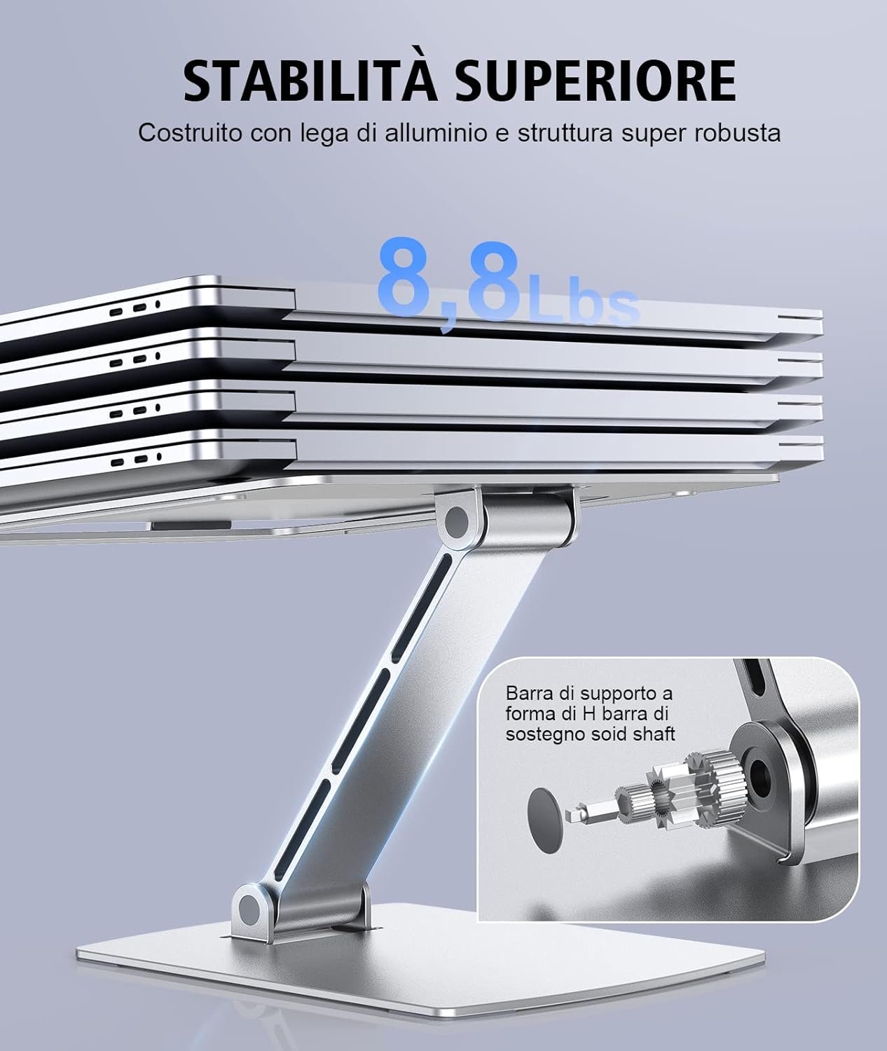 Thumbnail 2 de Glangeh Supporto PC Portatile: supporto pieghevole in alluminio con 8 livelli di altezza