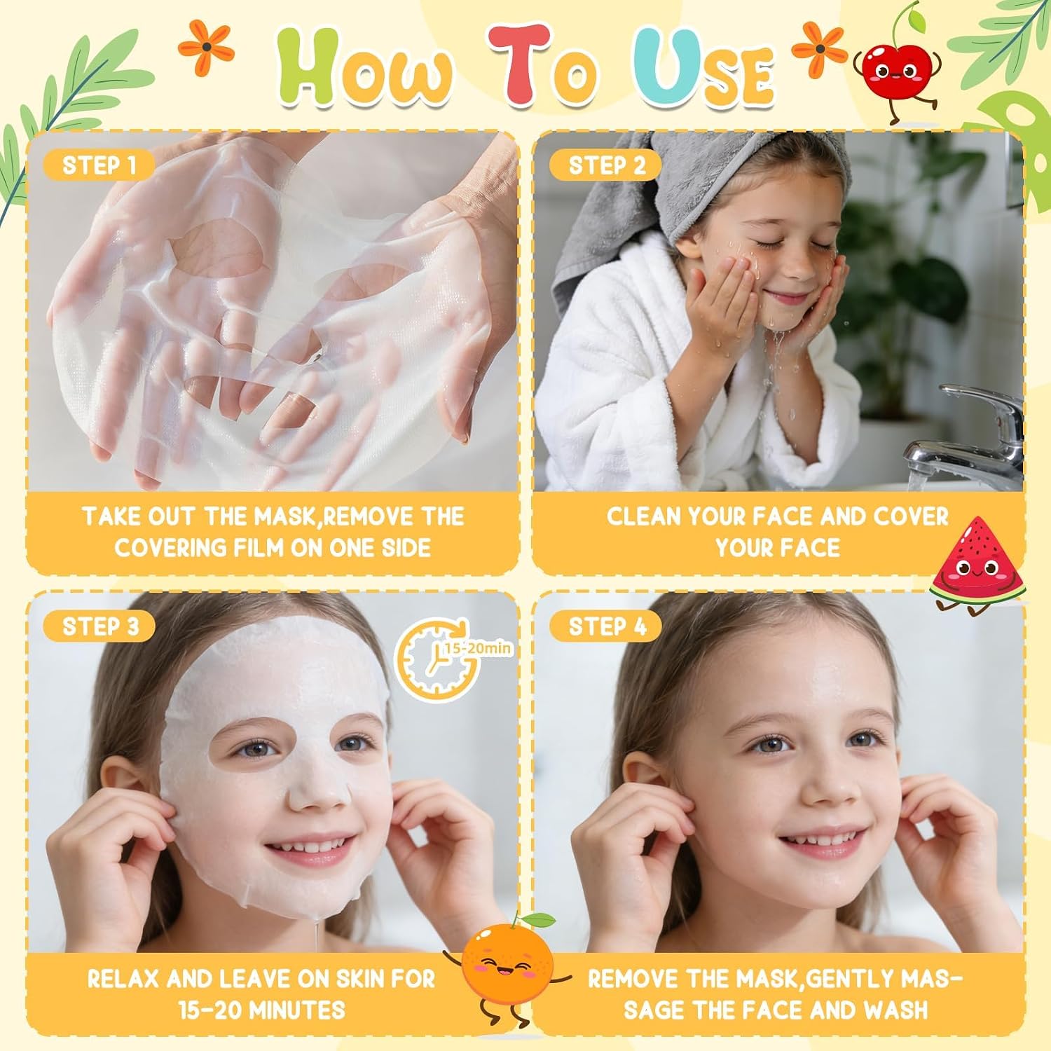 Detalle 2 de CHODEYE Fruit Sheet Masks, 12-Pack Hydrating Face Masks for Kids and Adults