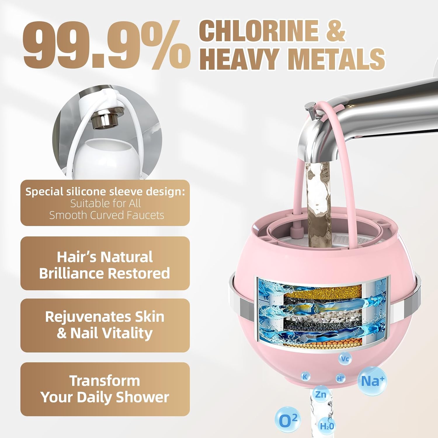 Detalle de SHLLKTTRY SKL-003 Bath Faucet Water Filter, 3,000-Gallon Capacity, Pink