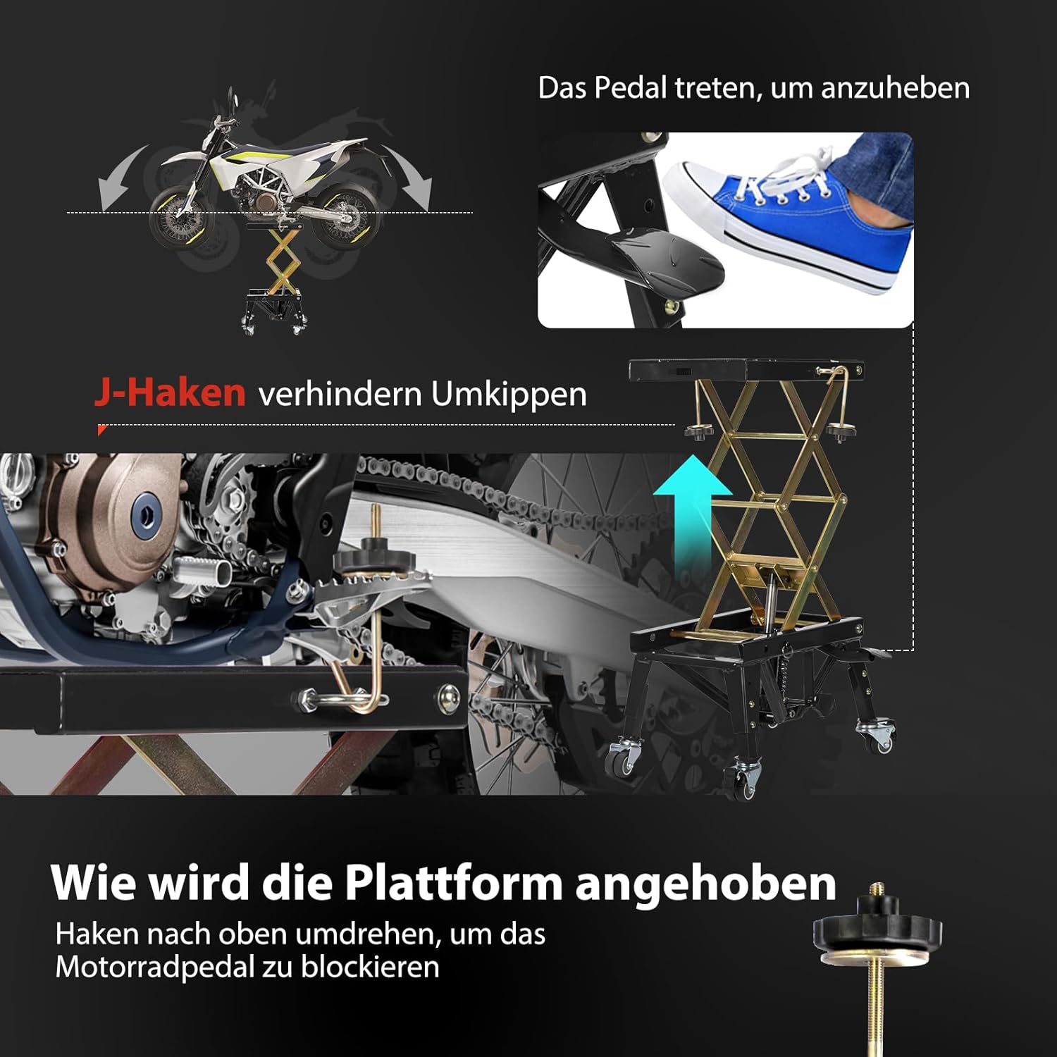 Thumbnail 4 de VIVOHOME Hydraulischer Motorrad-Wagenheber – kompakt, tragbar und sicher bis 160 kg