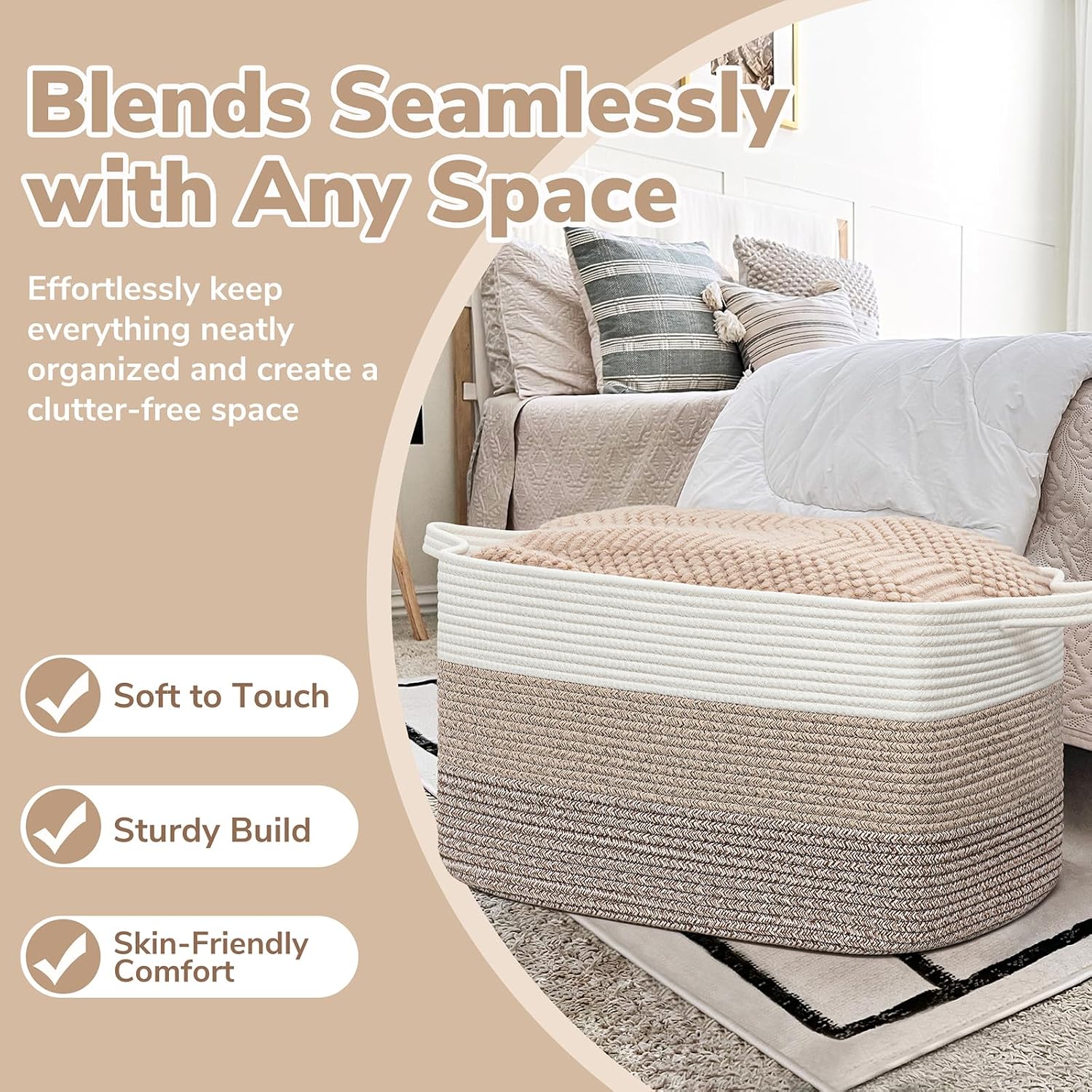 Detalle 1 de Goodpick rope28-Lsquare3pin light brownGoodpick Large Cotton Rope Storage Basket