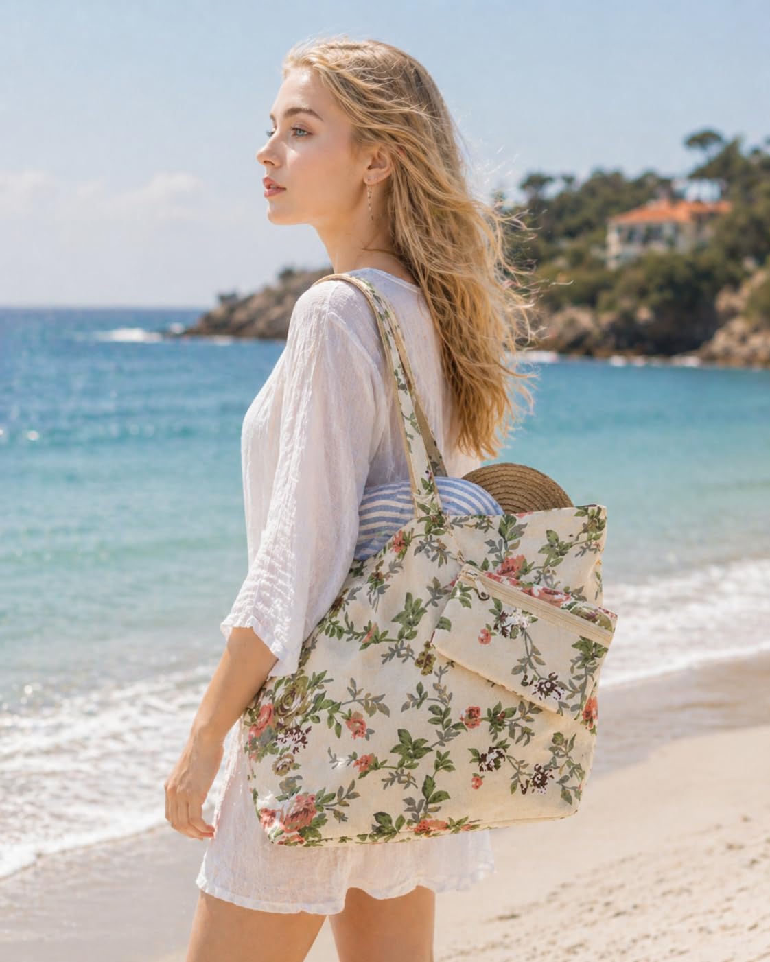 Thumbnail 2 de Lightweight Floral Canvas Tote Bag for Women with Free Purse – Spacious, Foldable Day-to-Trip Handbag