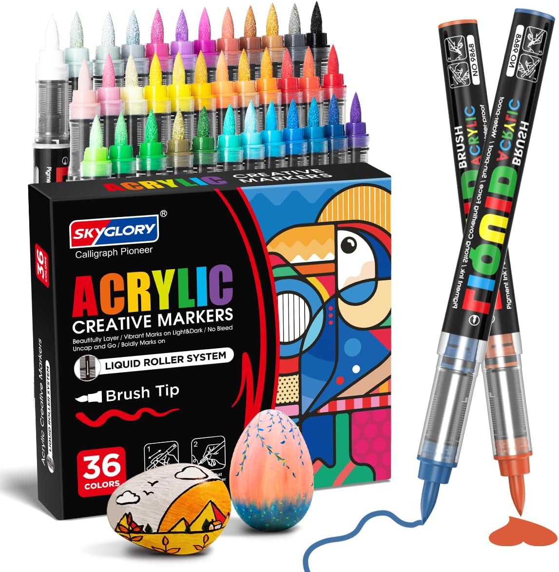Thumbnail 1 de SKYGLORY 36 Colours Liquid Roller Acrylic Markers – Premium Multi-Surface Colouring Set