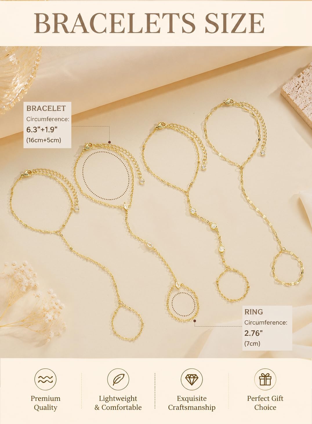 Thumbnail 5 de Gold Hand Chain Bracelets, 14K Gold-Plated