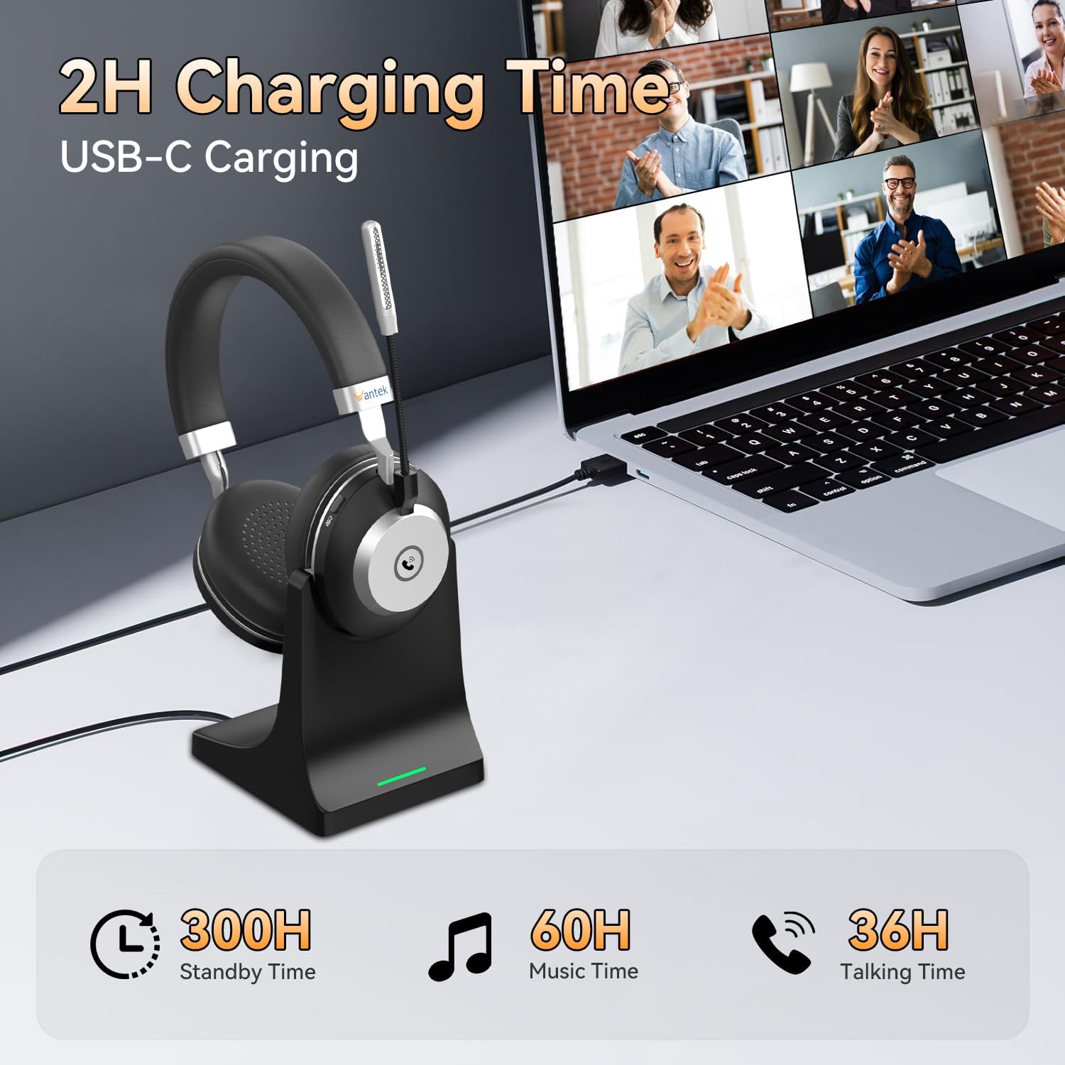 Detalle 2 de Wantek Wireless Headset 45h battery