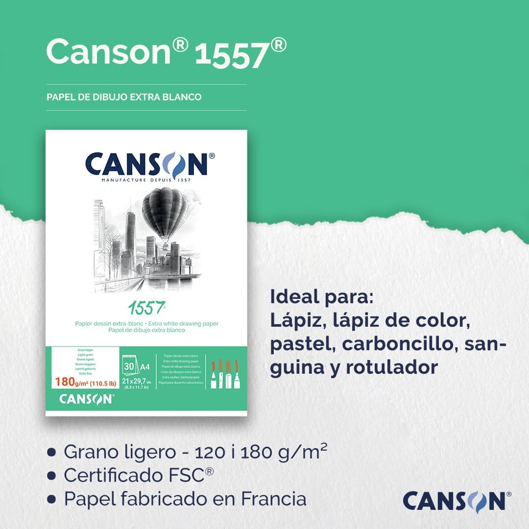 Thumbnail 4 de Canson 1557 — Bloc de papier dessin blanc A3, 30 feuilles, 180 g/m²