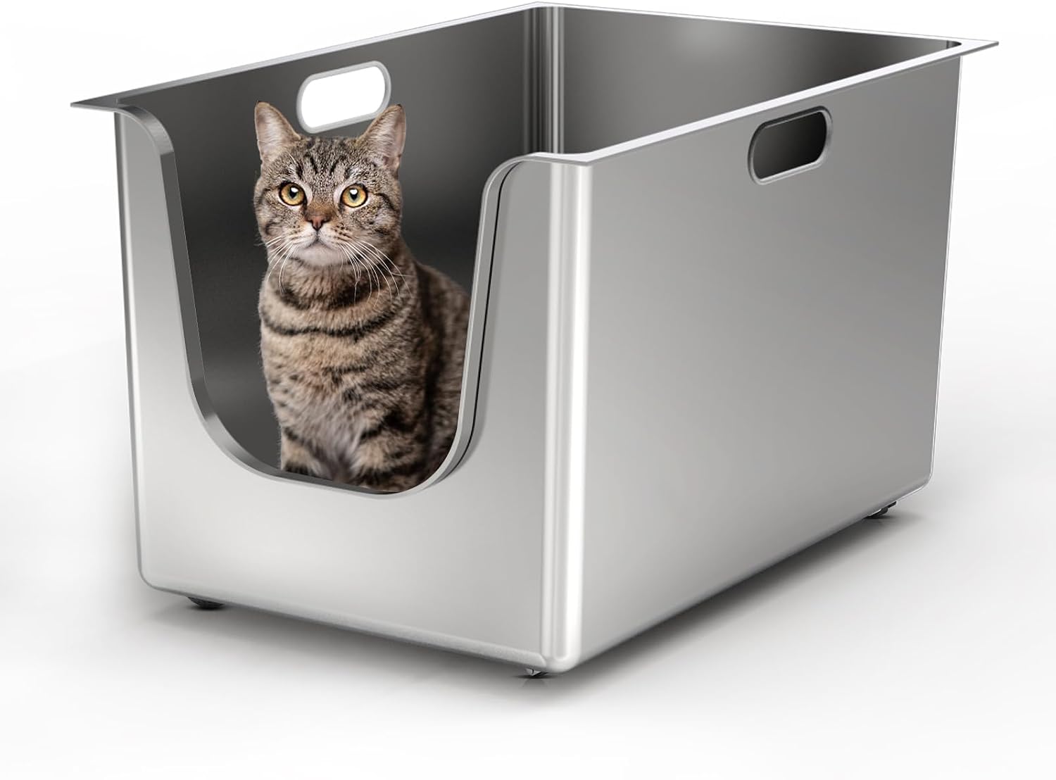 Detalle de PTLOM Lebensmittelechtes Katzenklo aus Edelstahl XXL – Rostfrei, auslaufsicher, seniorenfreundlich & ideal für Mehrkatzenhaushalte