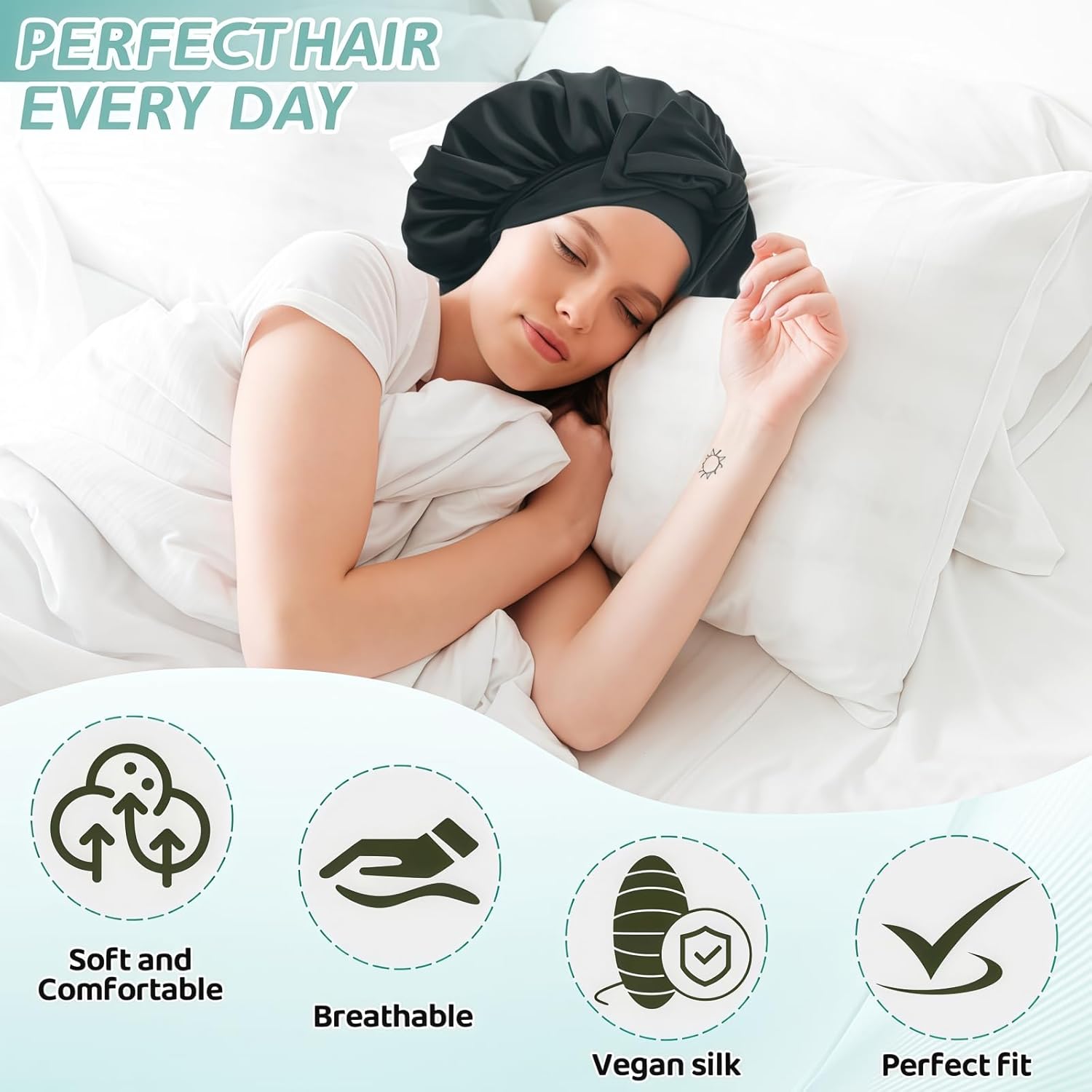 Thumbnail 1 de VECIIR Silk Bonnet for Sleeping Women – Adjustable Satin Hair Wrap for Frizeless Curl Care