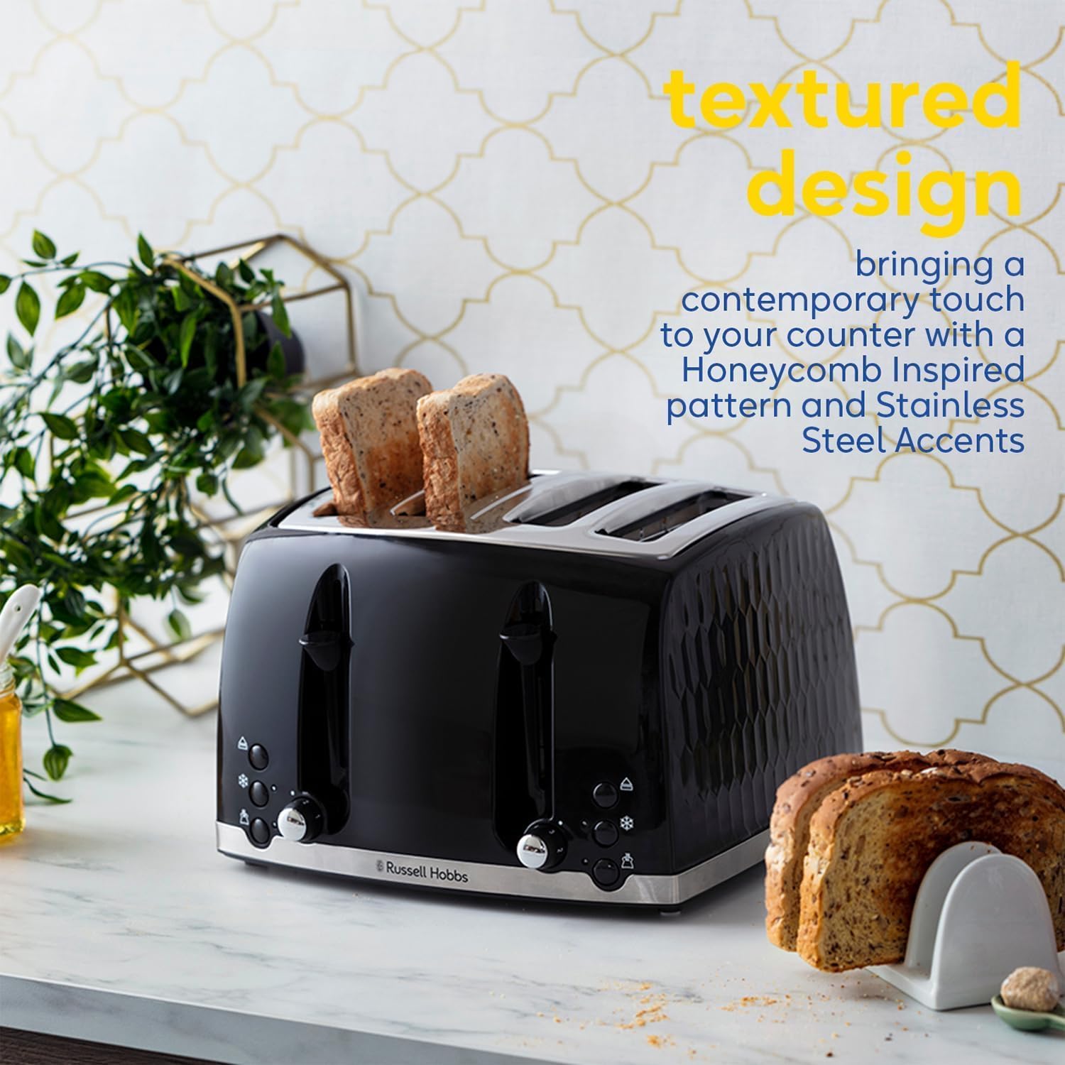 Thumbnail 6 de Russell Hobbs Honeycomb 4 Slice Toaster (26071) with Independent Wide Slots