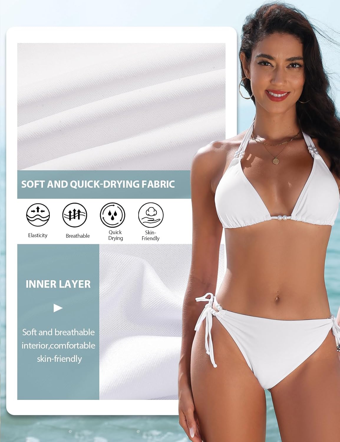 Thumbnail 4 de CMTOP Bikini donna due pezzi halter triangolo con imbottiture removibili e slip vita alta con coulisse