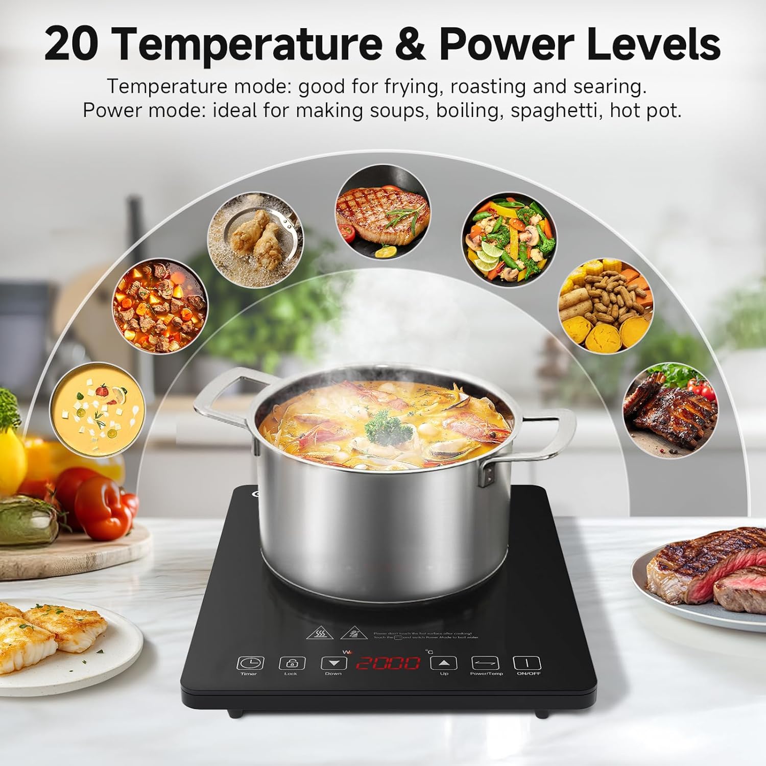 Detalle 2 de AMZCHEF Single Induction Hob 2000W