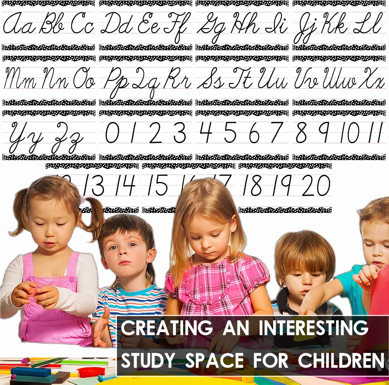 Thumbnail 4 de 15 Pieces Cursive Alphabet Line Classroom Wall Strips 📚