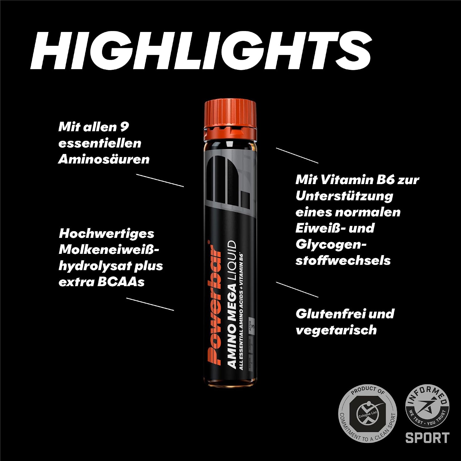 Detalle de Powerbar Black Line Amino Mega Liquid – 20x25 ml Ampullen mit Vitamin B6