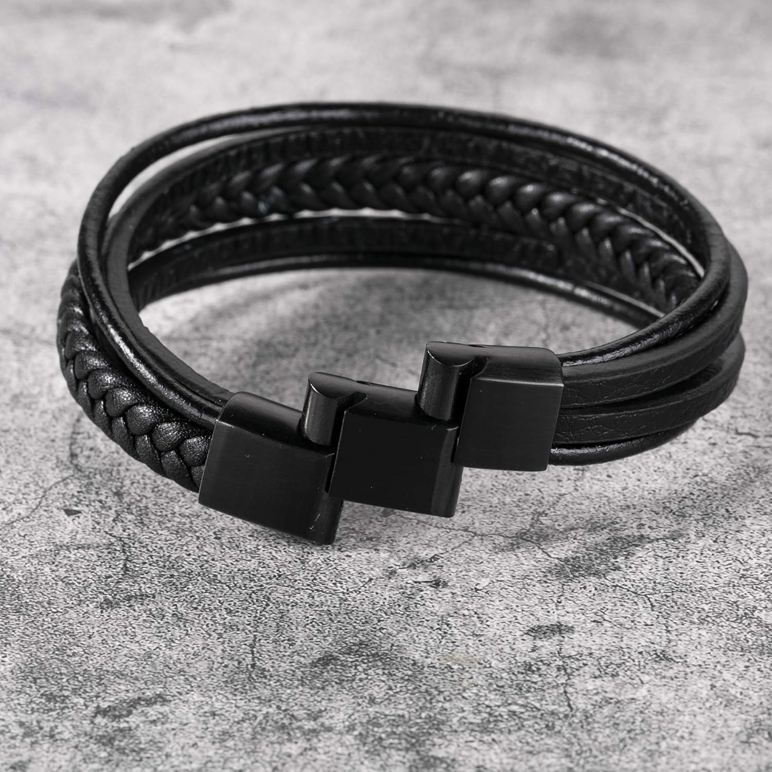 Thumbnail 3 de murtoo Herren Armband Edelstahl Echtleder Naturstein Geflochten mit Magnetverschluss