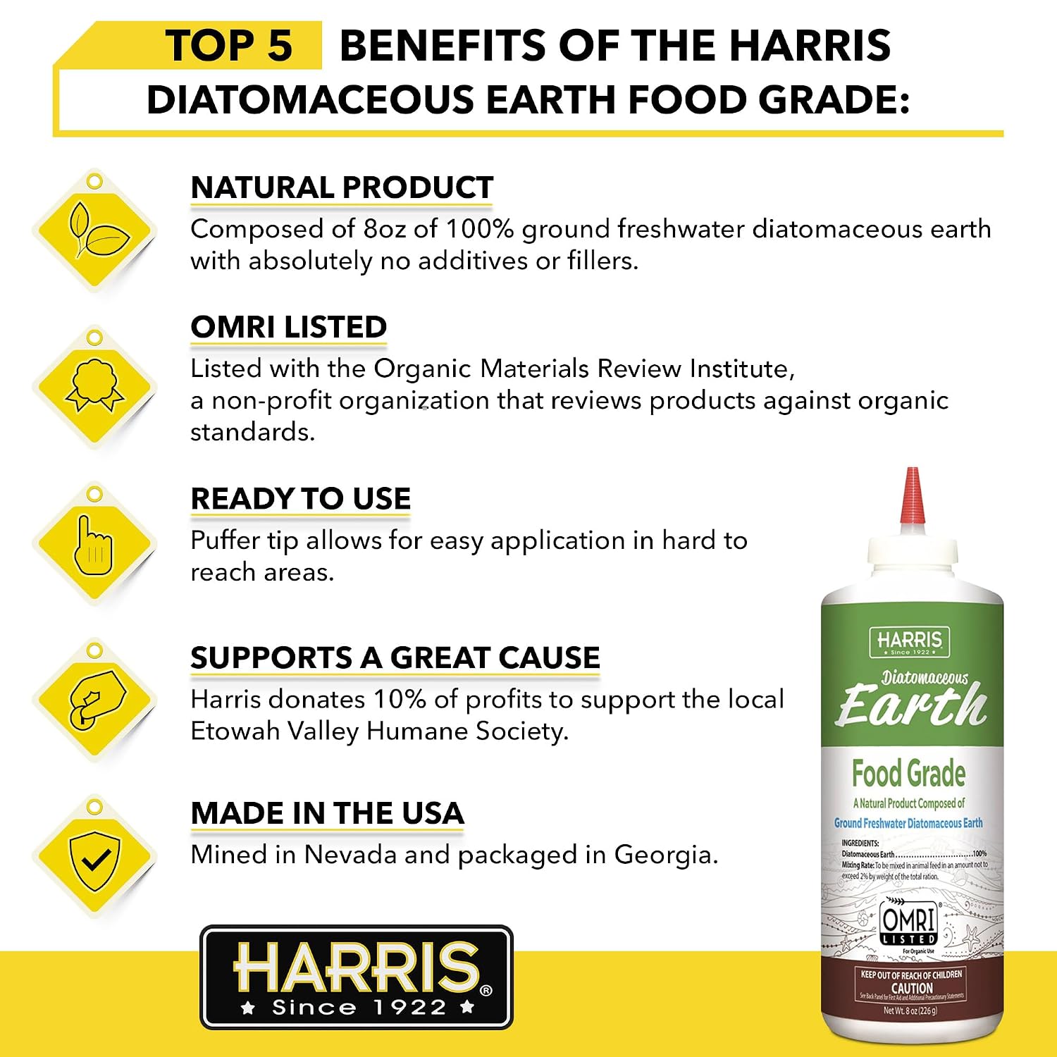 Detalle 2 de HARRIS 食品グレード珪藻土 散布用パッファー先端付き 226g